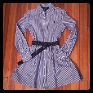 Ralph Lauren girls navy striped shirt dress